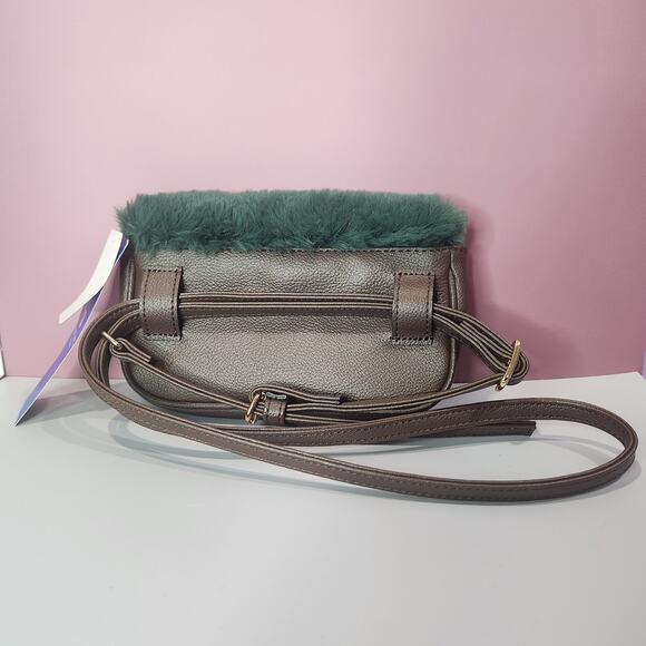 Blue Label Crestbridge Emerald Green/Brown Fur Shoulder Bag Purse NWT - Picture 7 of 7